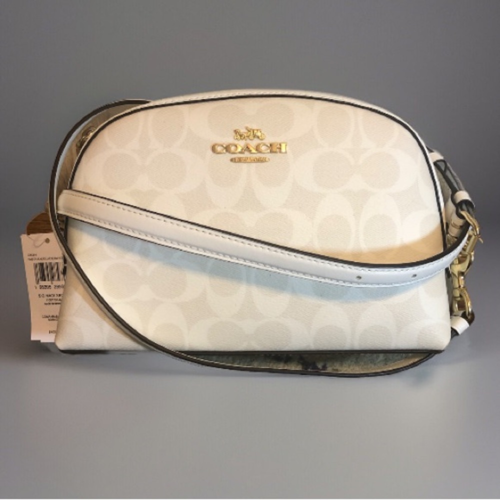 NWT Signature C White Madi Crossbody Bag Gold Accents Zip Closure $328 MSRP